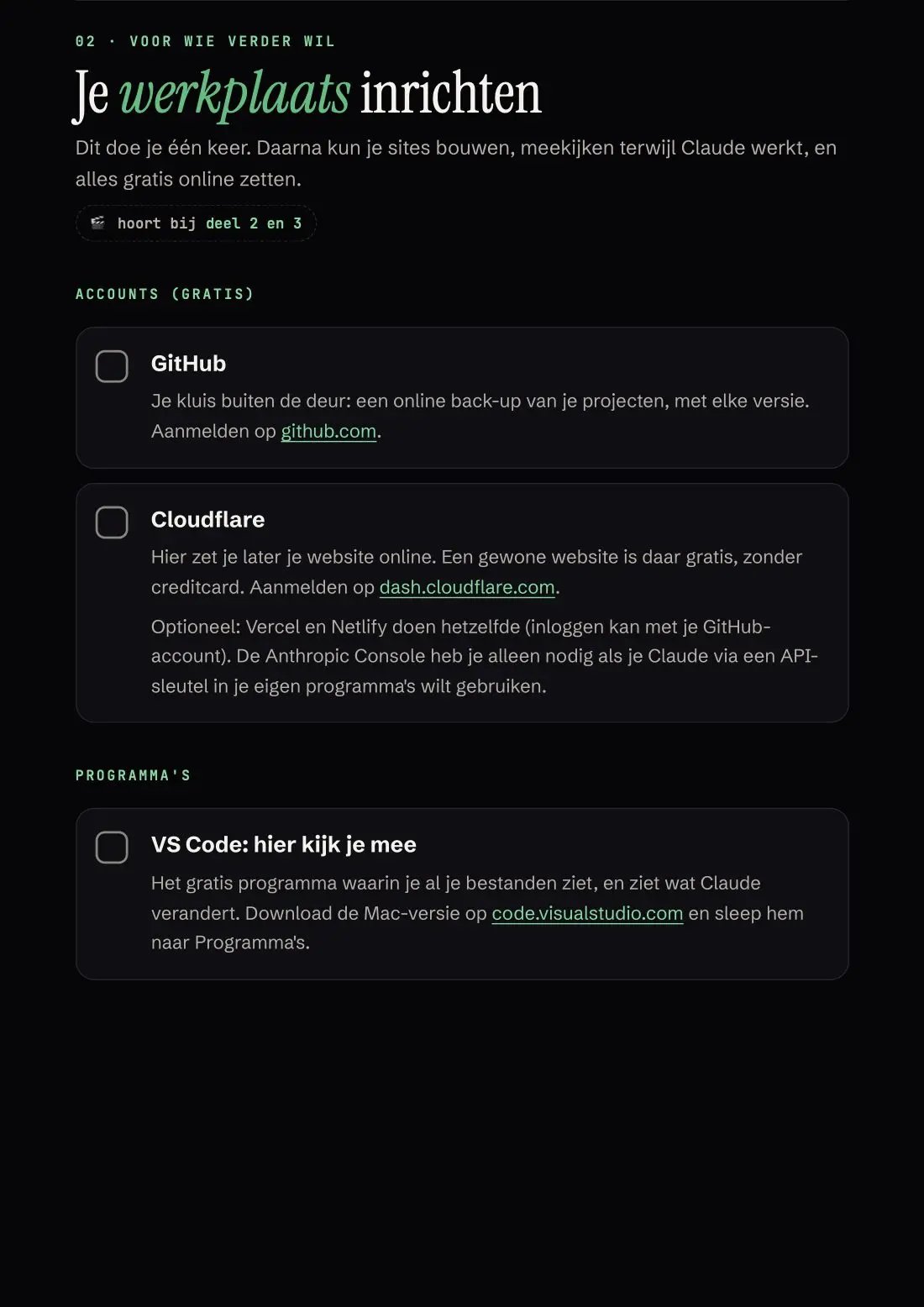 Pagina 4 van de Mac Dev Starter Kit: 02 · Je werkplaats inrichten