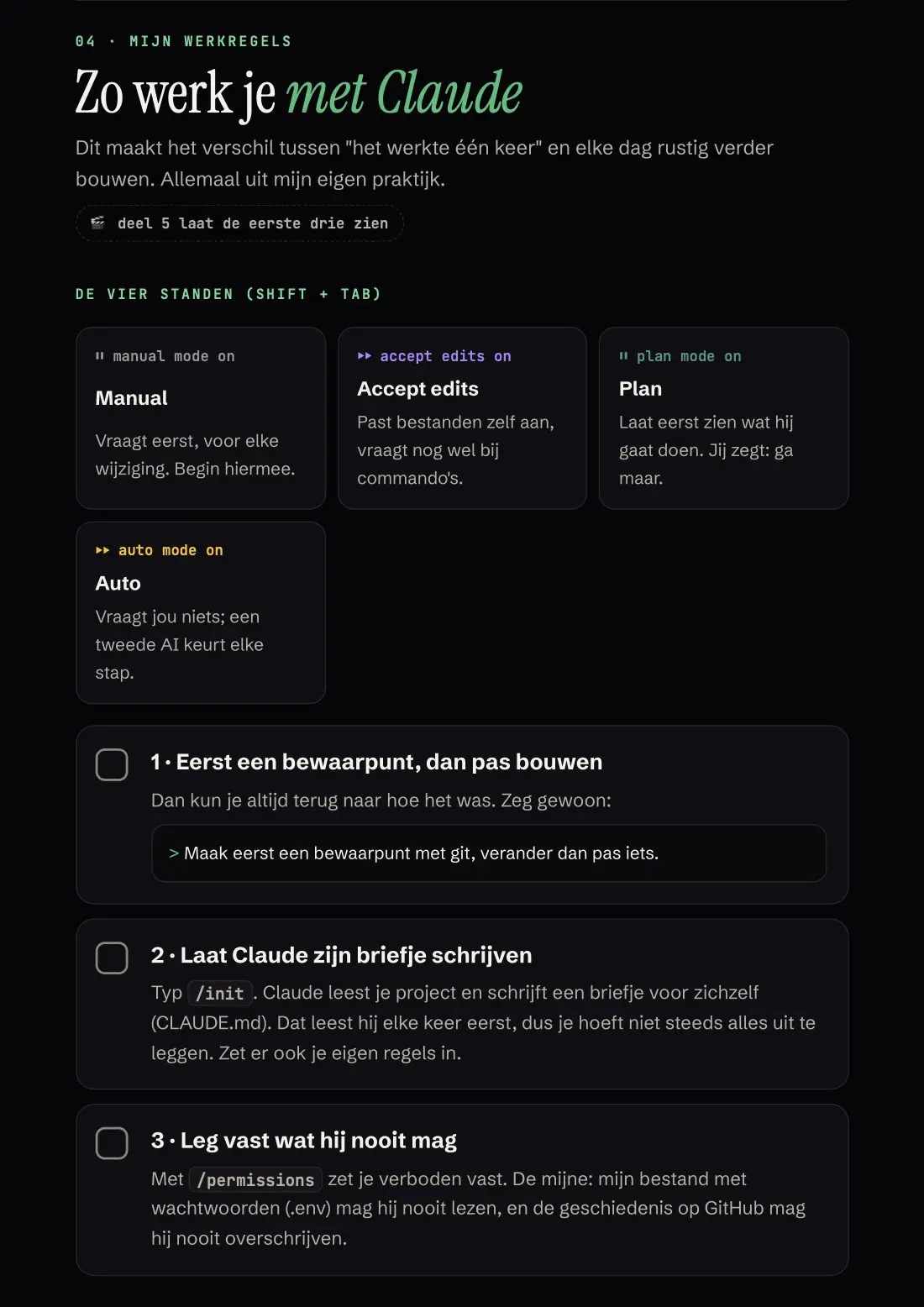 Pagina 7 van de Mac Dev Starter Kit: 04 · Zo werk je met Claude