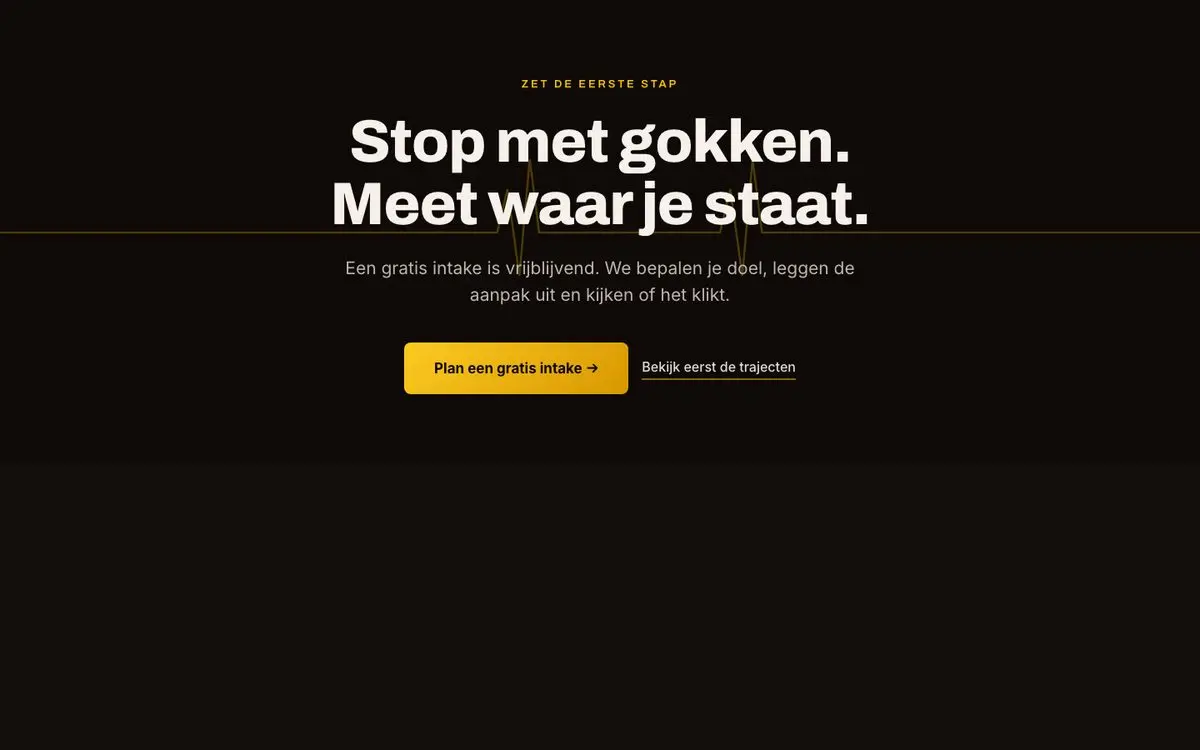 De afsluiter van rperformancecoach.nl: een grote kop en één gele knop voor een gratis intake.